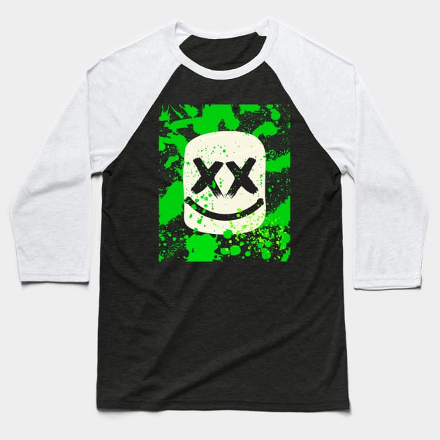 Marshmello Green splash design Baseball T-Shirt by Ken Adams Store